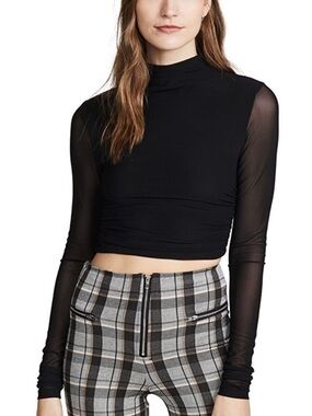 Tiger Mist Black Mock Neck Long-Sleeve Crop Top 0 XS